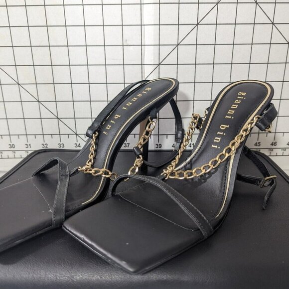 NEW Size 7.5 Womens Gianni Bini Lukkah Chain Square Stiletto Heeled Sandal Black - Picture 5 of 5